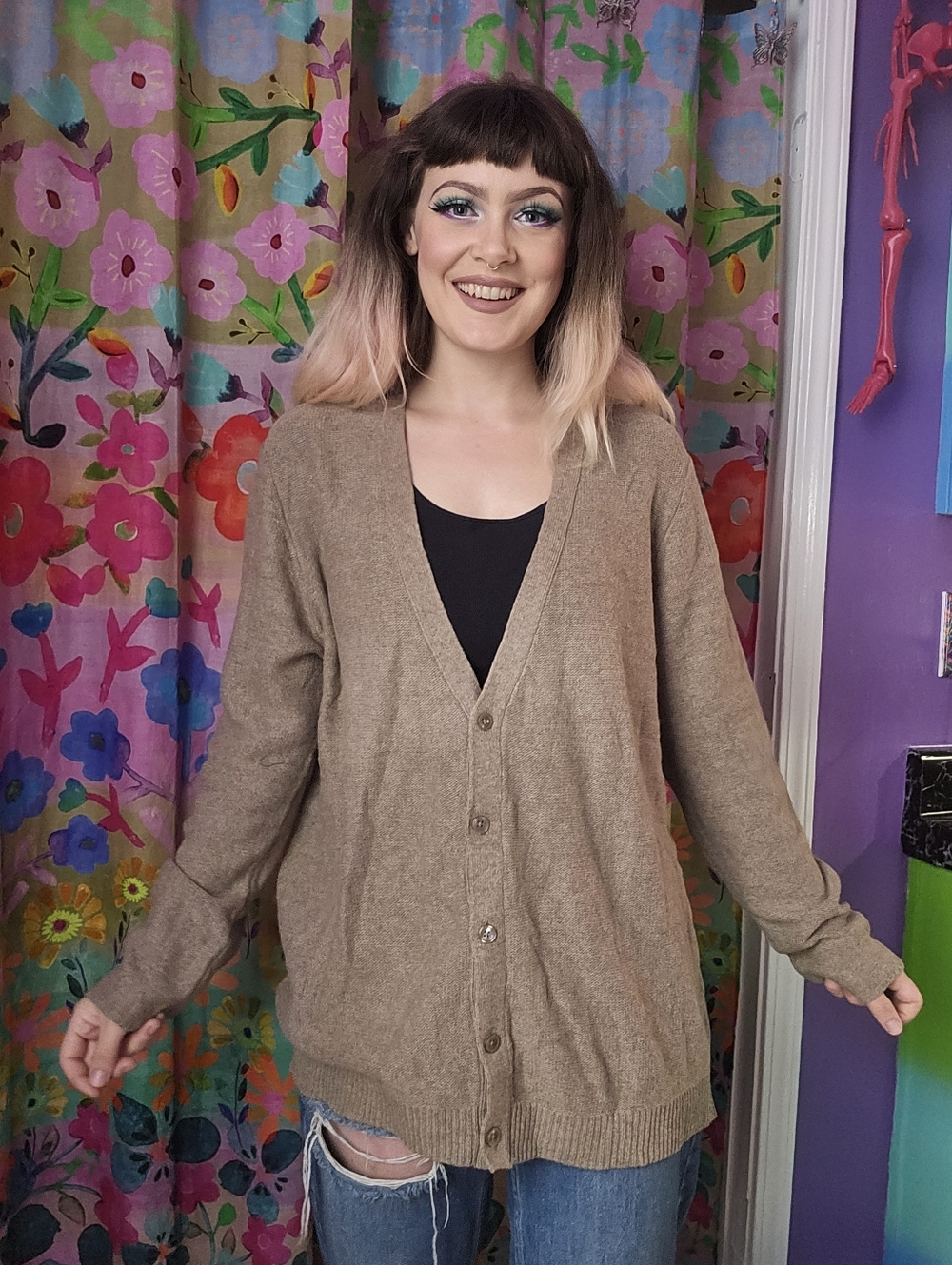 GAP Taupe Tan Brown NWT Cardigan Sweater V Neck Long Sleeve Wool Blend